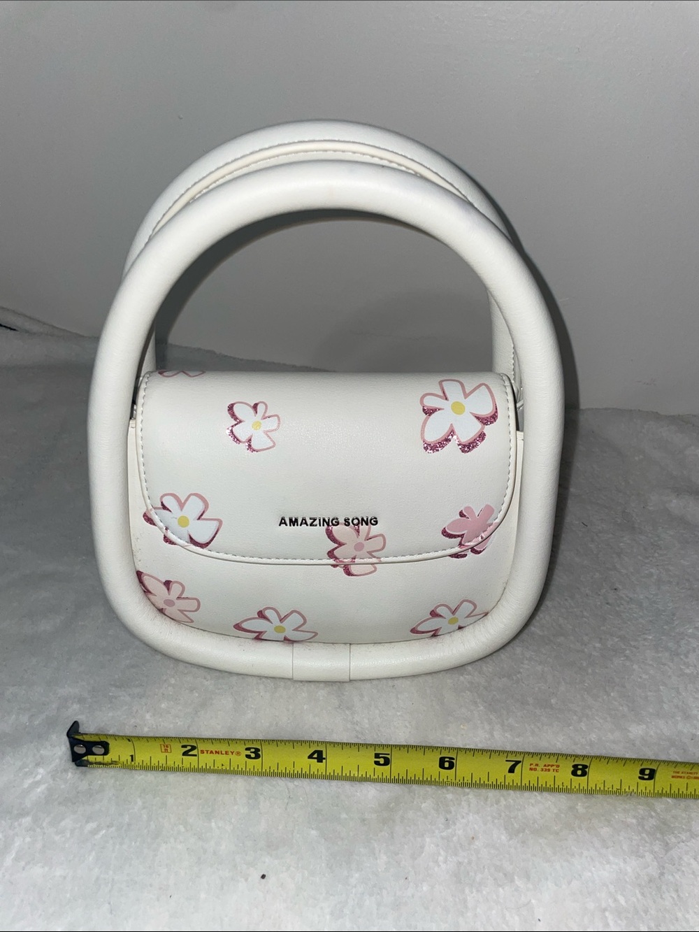 White Mini Floral Top-Handle Bag